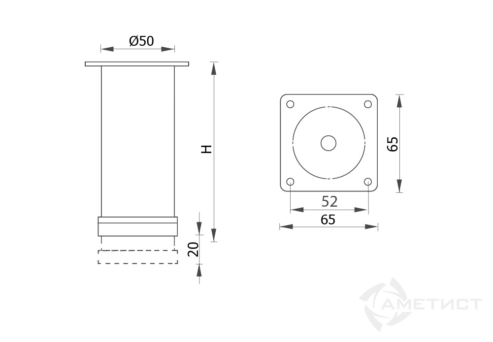 Опоры Опора регулируемая 220 H150мм сталь хром FUZ220S.150CP