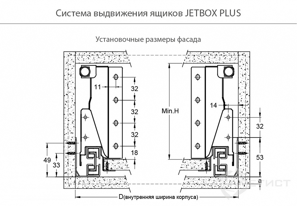Ящик JETBOX PLUS H190 Двустенный металлический ящик 216 H190мм L500мм белый BR216C.500WT kit