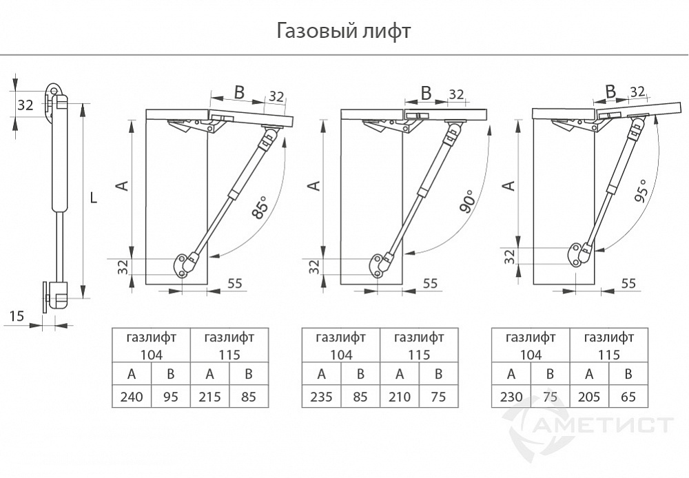 Газлифты и подъемные механизмы Газовый лифт 104 грузоподъемность 60N MR104A.060MG