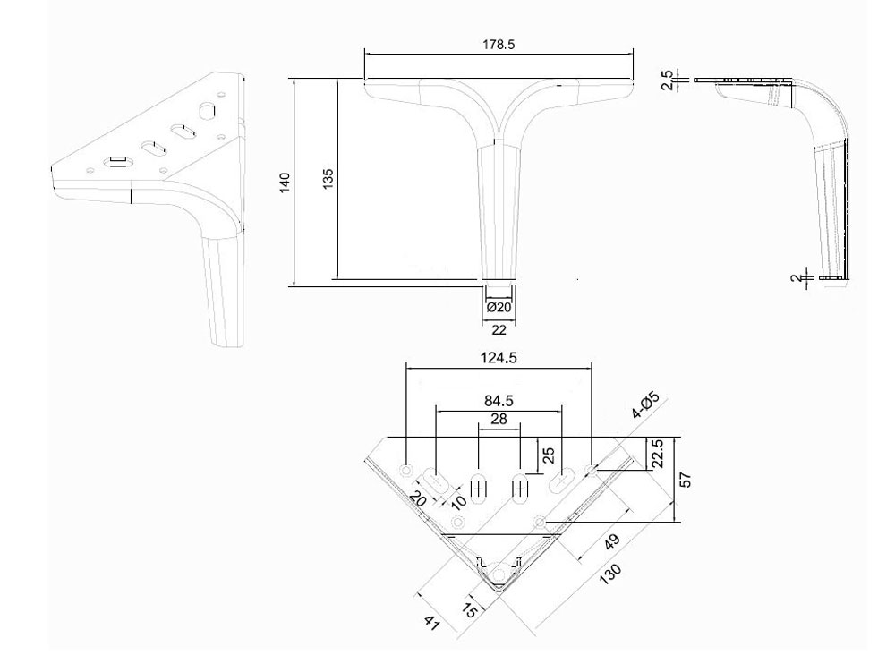 Опоры Опора для мебели MetalLine 310 H-140мм Сталь Черный песок (DH) F310S.140BSDH