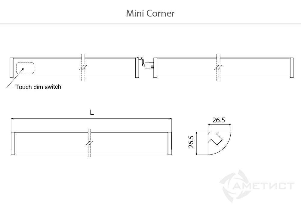 Мебельные светильники Светильник Mini Corner Touch L=900mm 87LEDs 9.4W 4000K 12V, анодированный алюминий 18400221200