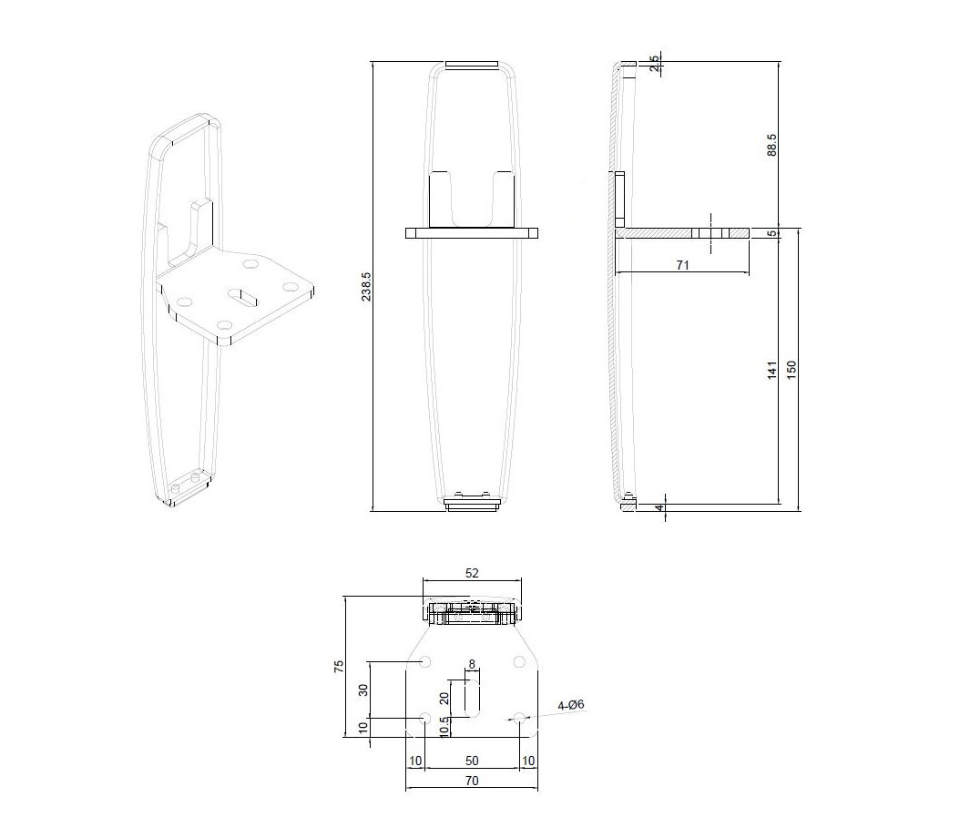 Опоры Опора для мебели MetalLine 920 H150-240мм Сталь Черный никель (DH) F920S.240NPDH
