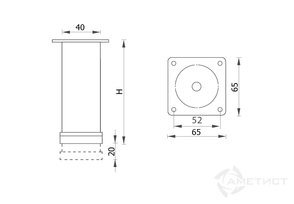 Опоры Опора регулируемая 222 H150мм сталь хром FUZ222S.150CP
