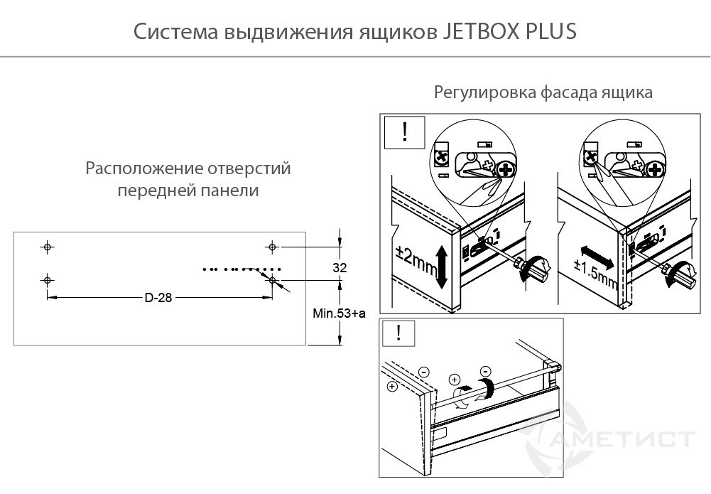 Ящик JETBOX PLUS H80 Двустенный металлический ящик 216 H80мм L500мм серый BR216A.500PG kit